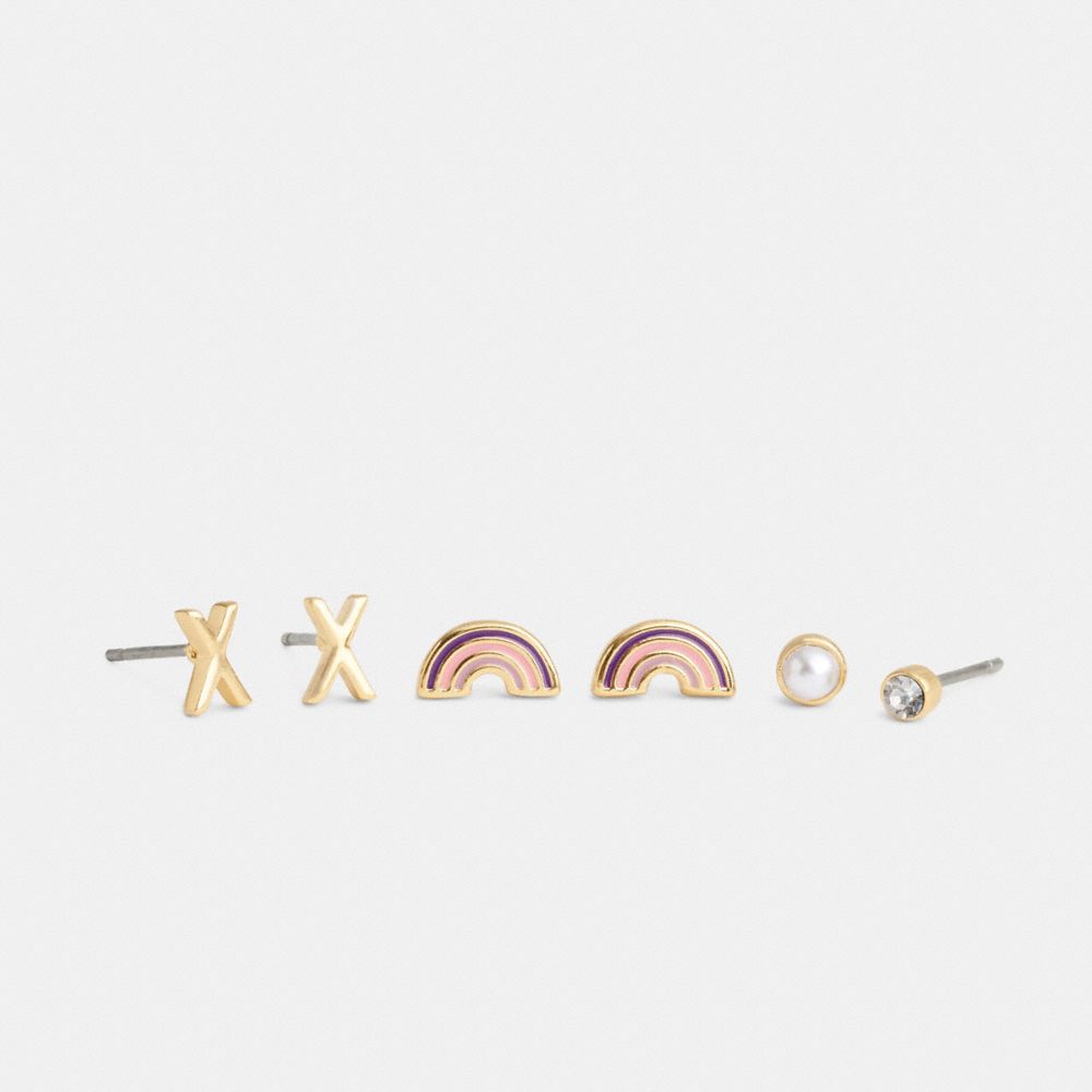 Coach X Initial Stud Earrings Set Gold Purple