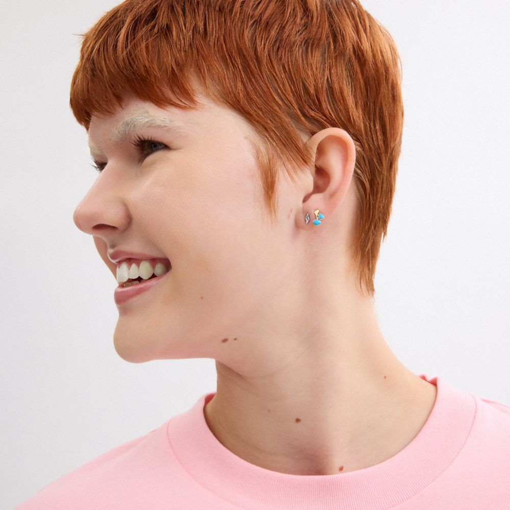 Coach Z Initial Stud Earrings Set Gold Blue