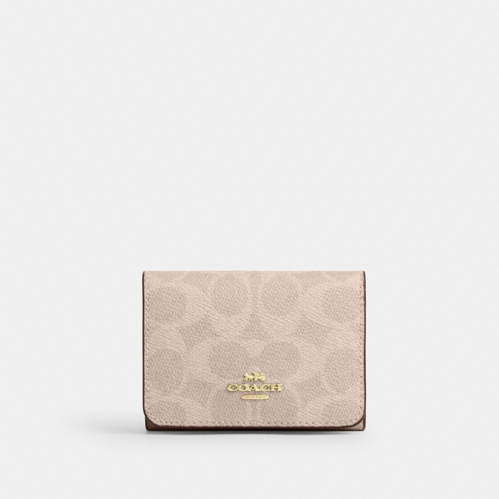 Coach Card Holder Wallet In Blocked Signature Canvas Gold Sand Tan