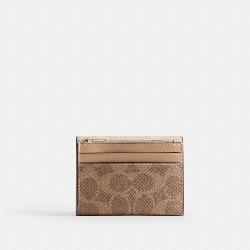 Coach Card Holder Wallet In Blocked Signature Canvas Gold Sand Tan