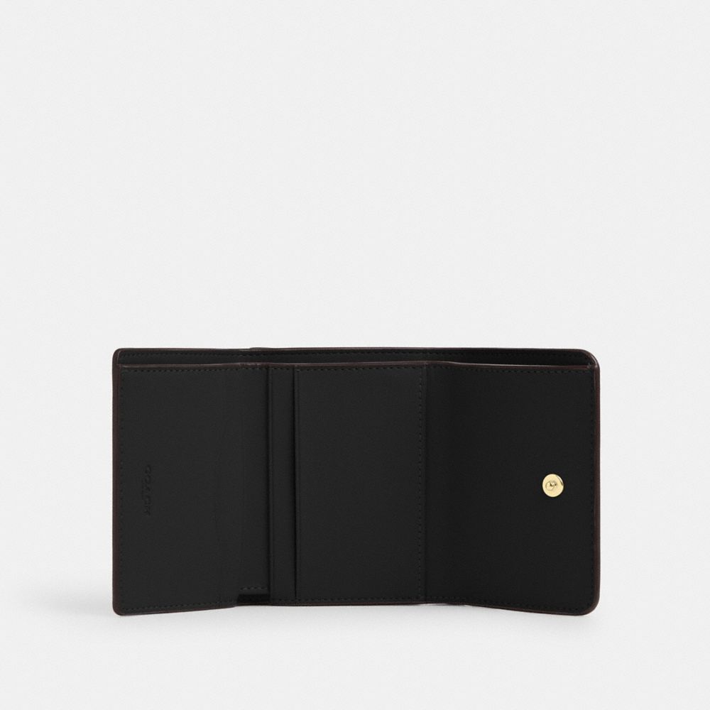 Coach Card Holder Wallet In Blocked Signature Canvas Gold Sand Tan