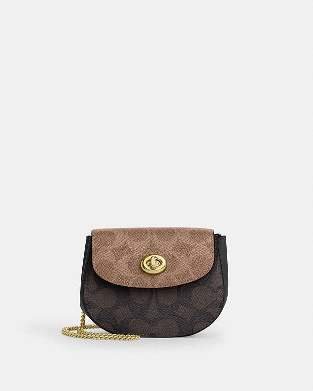 Turnlock Card Case In Blocked Signature Canvas Signature Canvas-Gold-Walnut-Tan Signature Canvas-Gold-Walnut-Tan