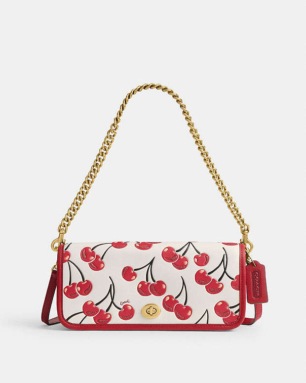 Coach Dinky Outlet Coach Dinky Bag With Cherry Print Brass-Chalk