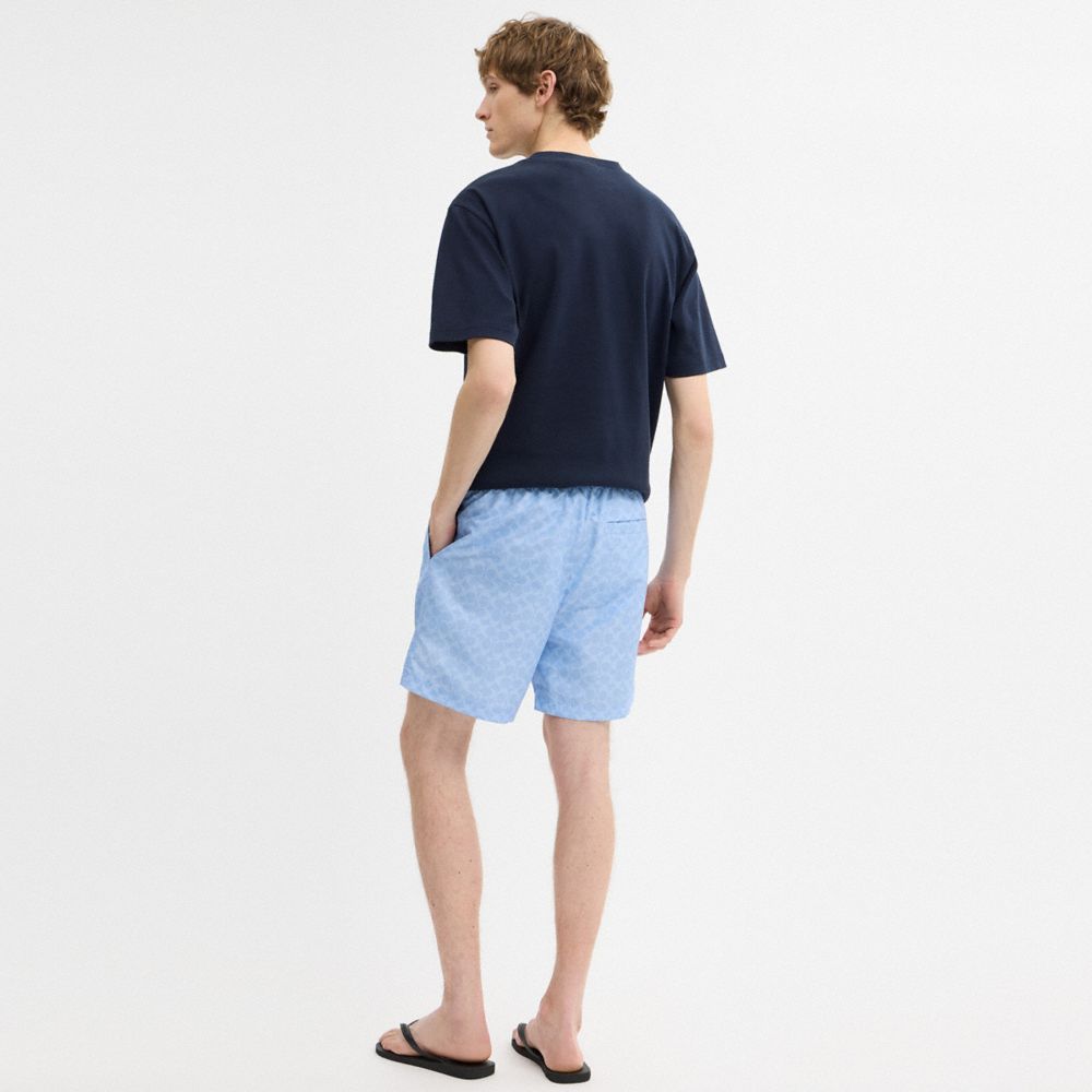 Coach Signature Swim Trunks In Recycled Polyester Cerulean Light Blue