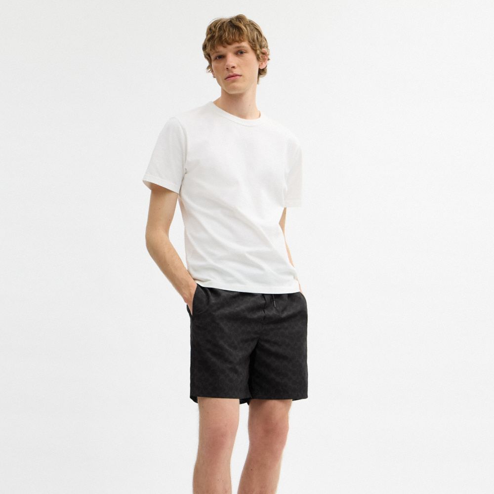 Coach Signature Swim Trunks In Recycled Polyester Dark Charcoal