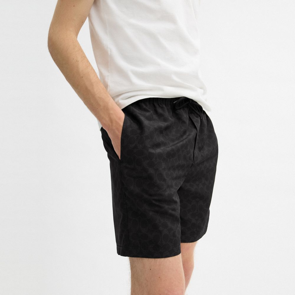 Coach Signature Swim Trunks In Recycled Polyester Dark Charcoal