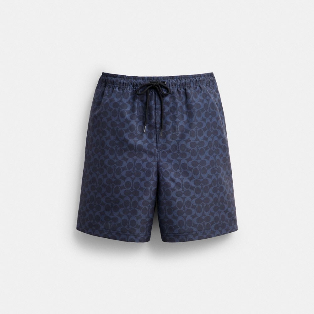 Coach Signature Swim Trunks In Recycled Polyester Navy