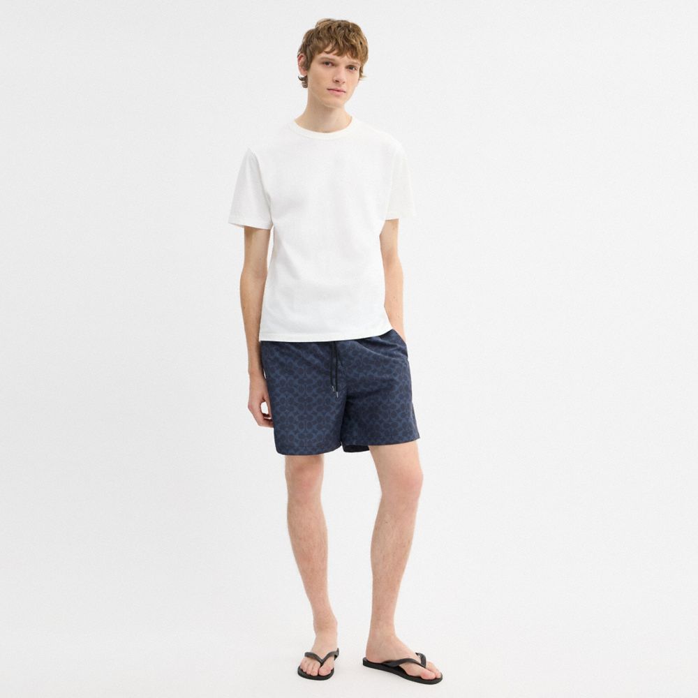 Coach Signature Swim Trunks In Recycled Polyester Navy