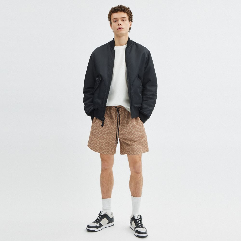 Coach Signature Swim Trunks In Recycled Polyester Tan Signature