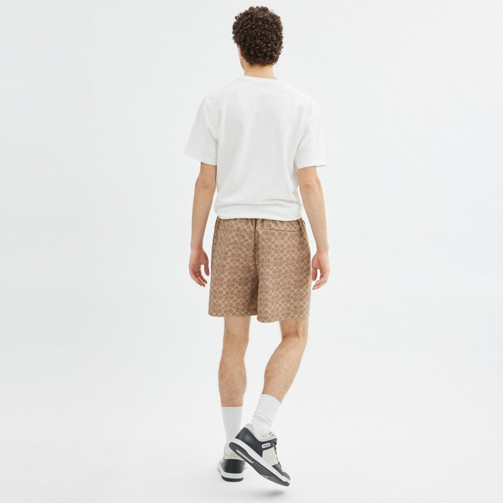 Coach Signature Swim Trunks In Recycled Polyester Tan Signature