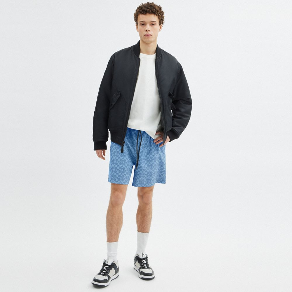 Coach Signature Swim Trunks In Recycled Polyester Denim Signature