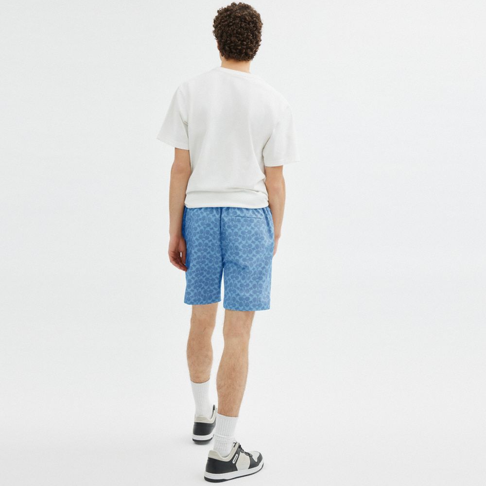 Coach Signature Swim Trunks In Recycled Polyester Denim Signature