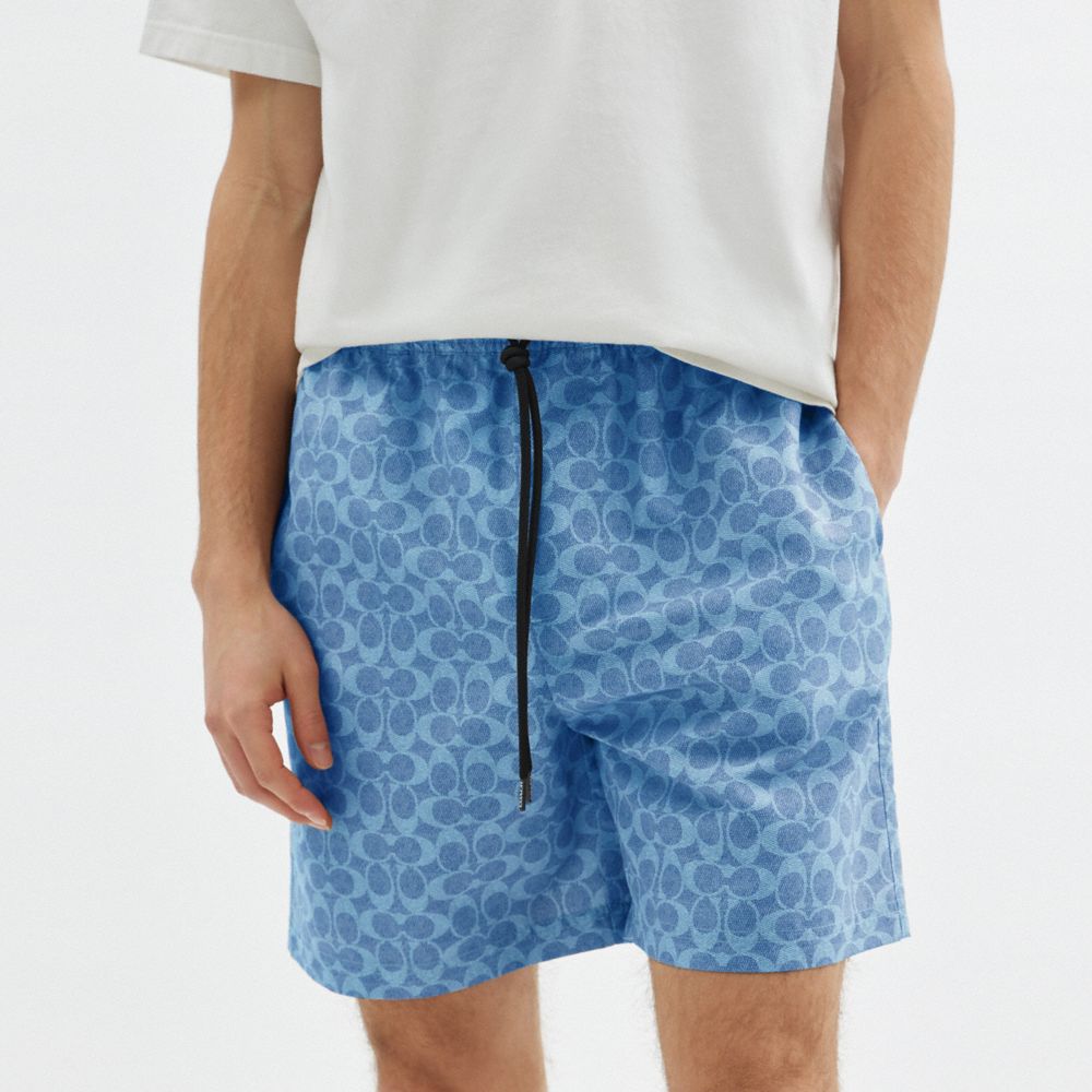 Coach Signature Swim Trunks In Recycled Polyester Denim Signature