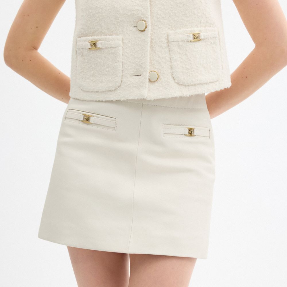 Coach Heritage C Leather Skirt White