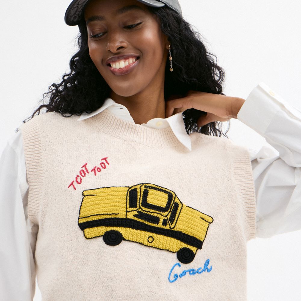 Coach Sketch Print Sweater Vest Cream Multi