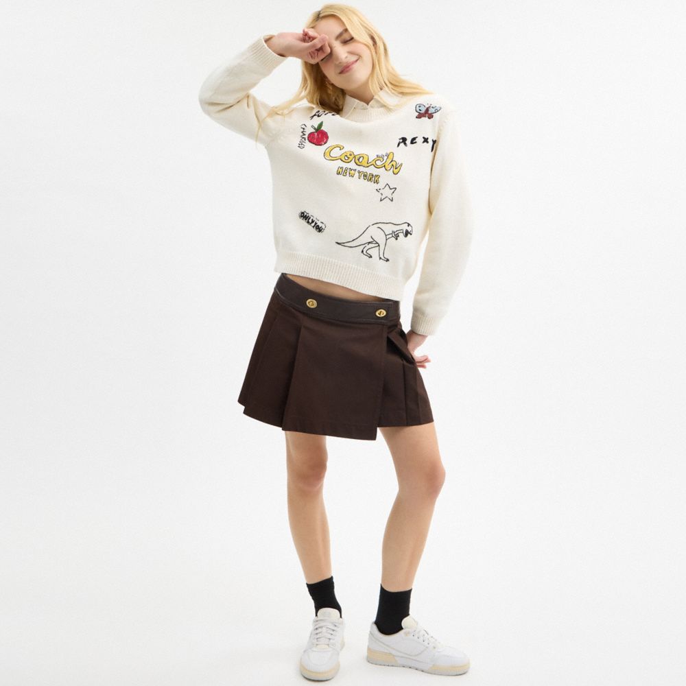 Coach Sketch Print Crewneck Sweater In Organic Cotton Cream Multi