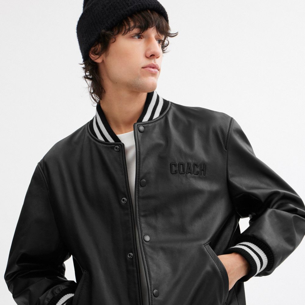 Coach Leather Varsity Jacket Black