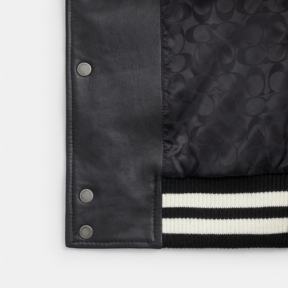 Coach Leather Varsity Jacket Black