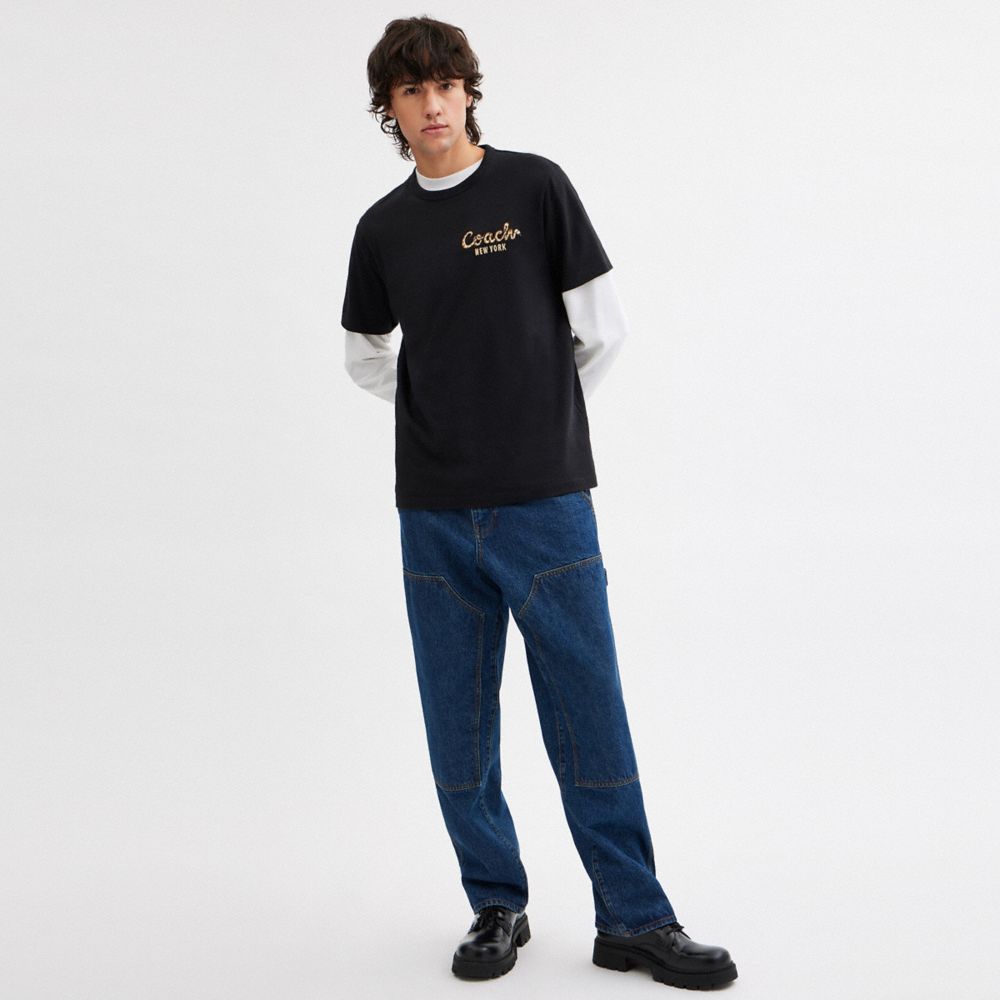 Coach New Year Coach Snake Script T Shirt In Organic Cotton Black