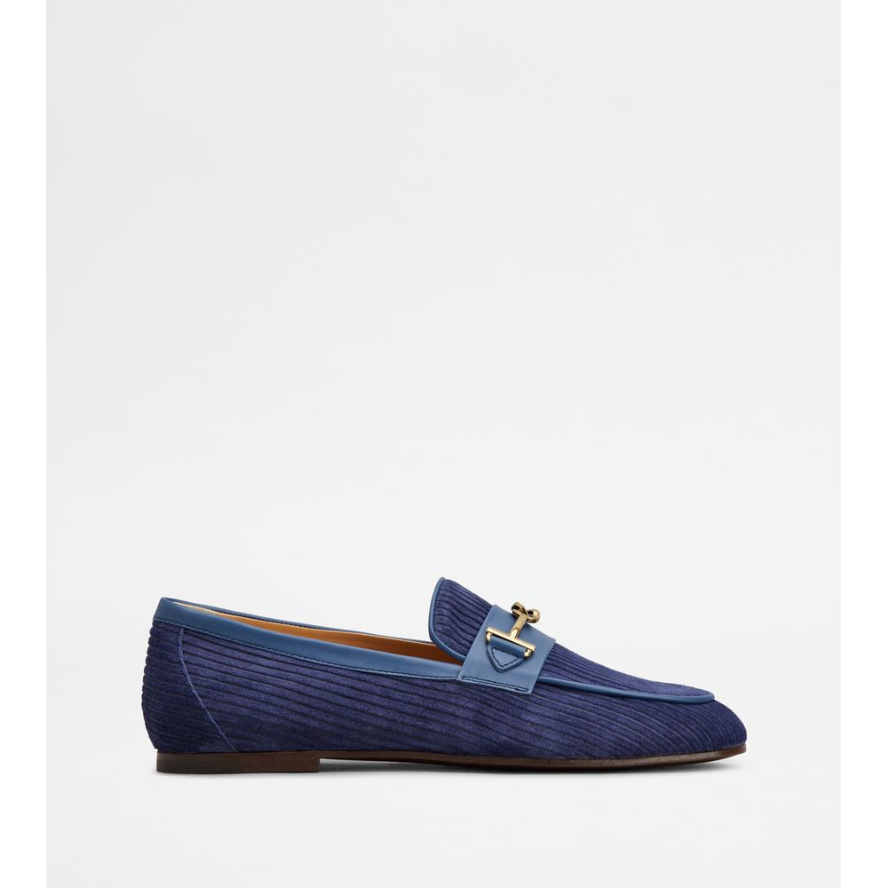 Tods Loafers In Suede Blue Womens