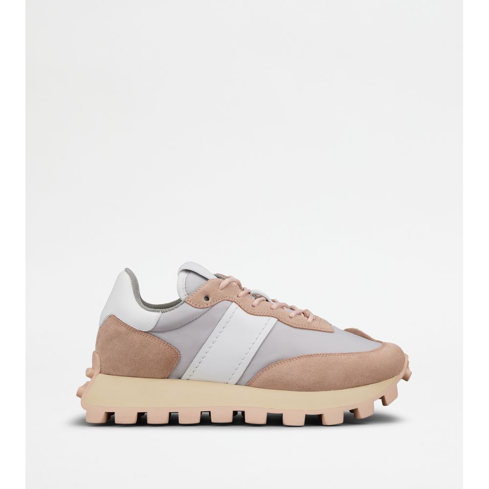 Sneakers Tods 1T In Suede And Fabric Pink Grey White Womens