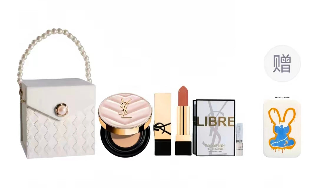 Ysl Saint Laurent Lipstick, Perfume, And Cushion Makeup Set: Easy-To-Apply, Long-Lasting, And Moisturizing 3-Piece Set (Cosmetics)