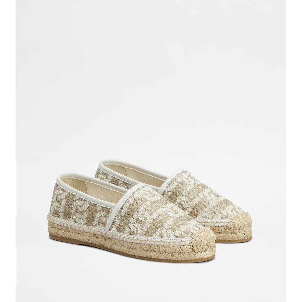 Tods Kate Espadrilles In Canvas And Leather Off White Beige Womens