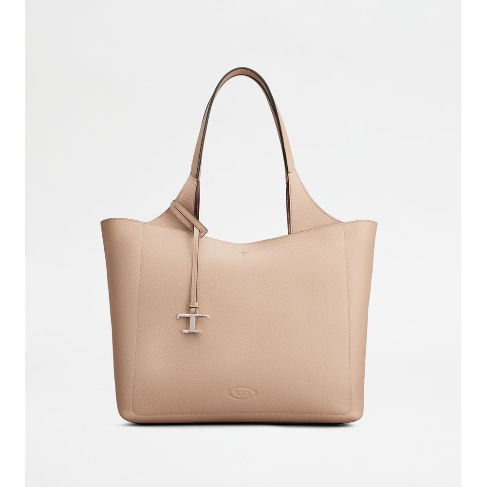 Tods Shopping Bag In Leather Medium Pink