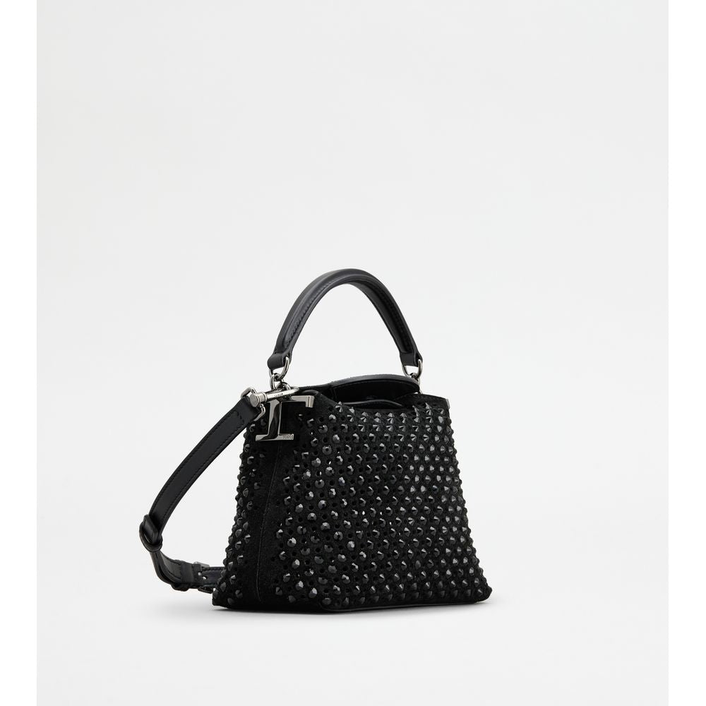 Tods T Case Tote Messenger Bag In Suede Micro Black