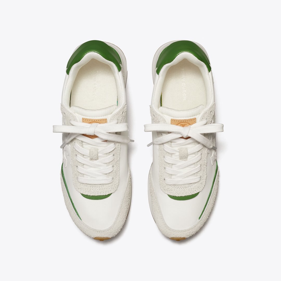 Tory Burch Destiny Trainer WHITE / WHITE / PALE GREEN