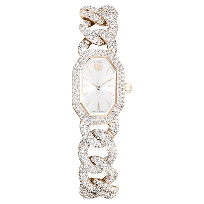 Swarovski Dextera Chain Watch Swiss Made Crystal Bracelet White Champagne Gold-Tone Finish SW5711710