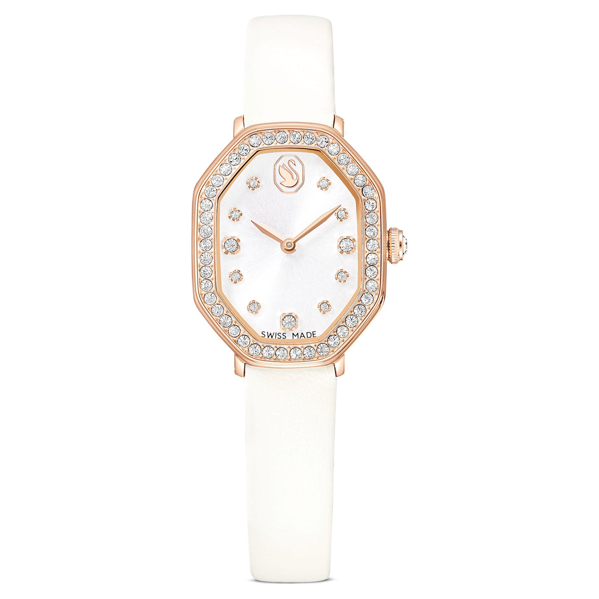 Swarovski Dextera Octagon Watch Swiss Made Leather Strap White Rose Gold-Tone Finish SW5730208