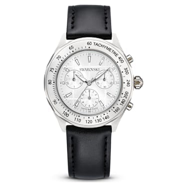 Swarovski Dextera Tachymetre Watch Swiss Made Leather Strap Silver Tone Stainless Steel SW5728378
