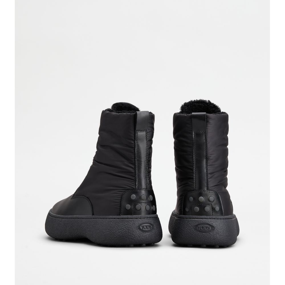 Tods W. G. Lace-Up Ankle Boots In Leather And Fabric Black Mens