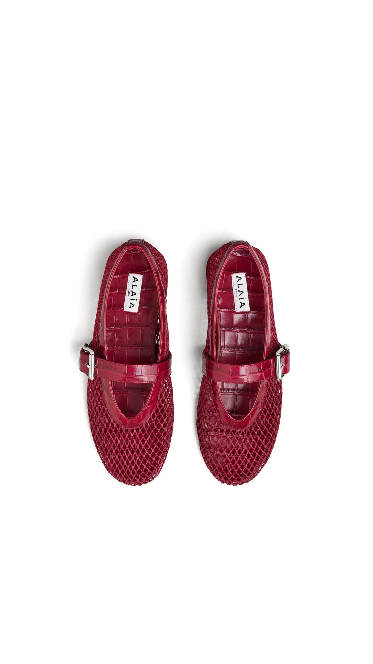 Alaïa Ballet Flats In Fishnet And Crocodile Embossed Calfskin