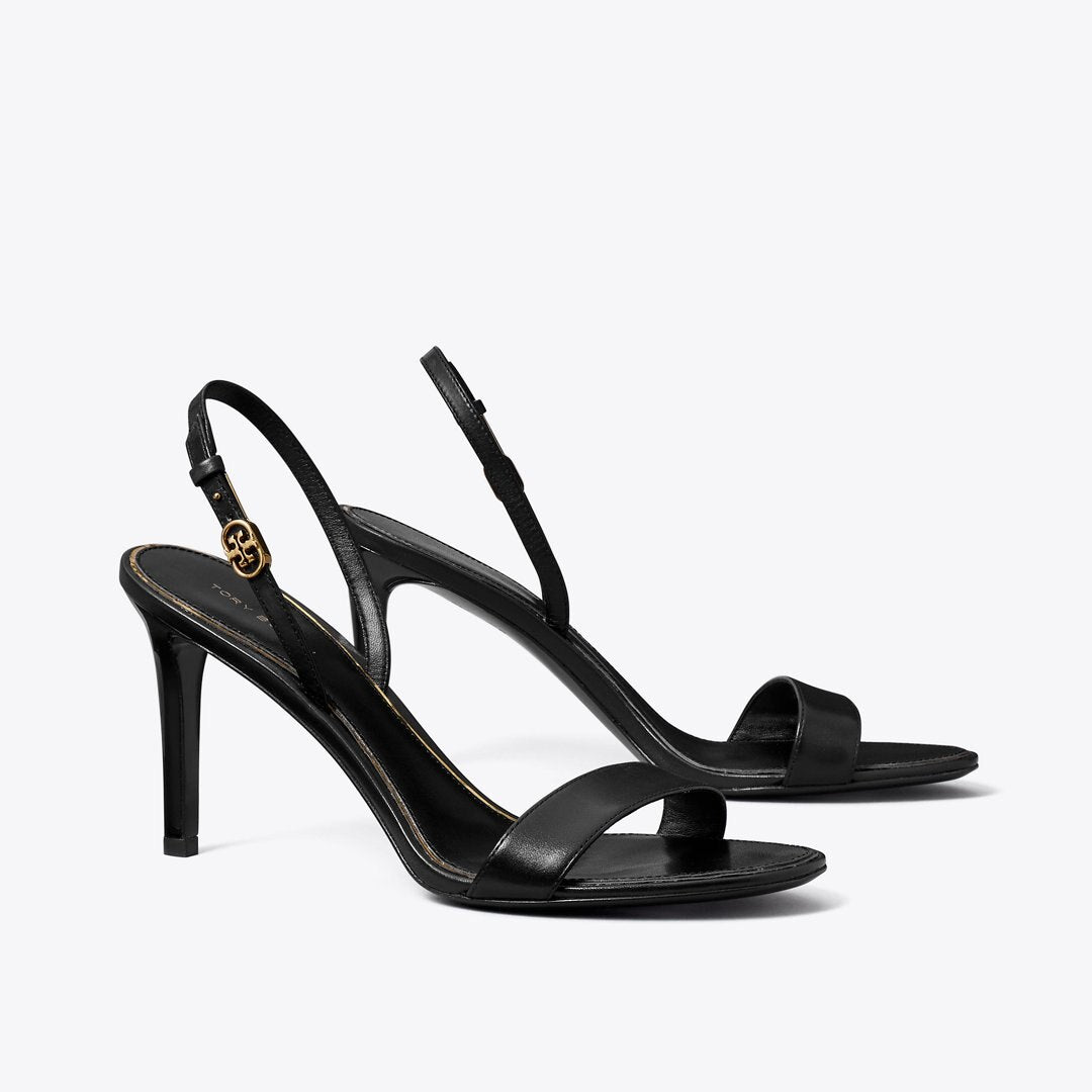 Tory Burch Double T Buckle Heeled Sandal PERFECT BLACK