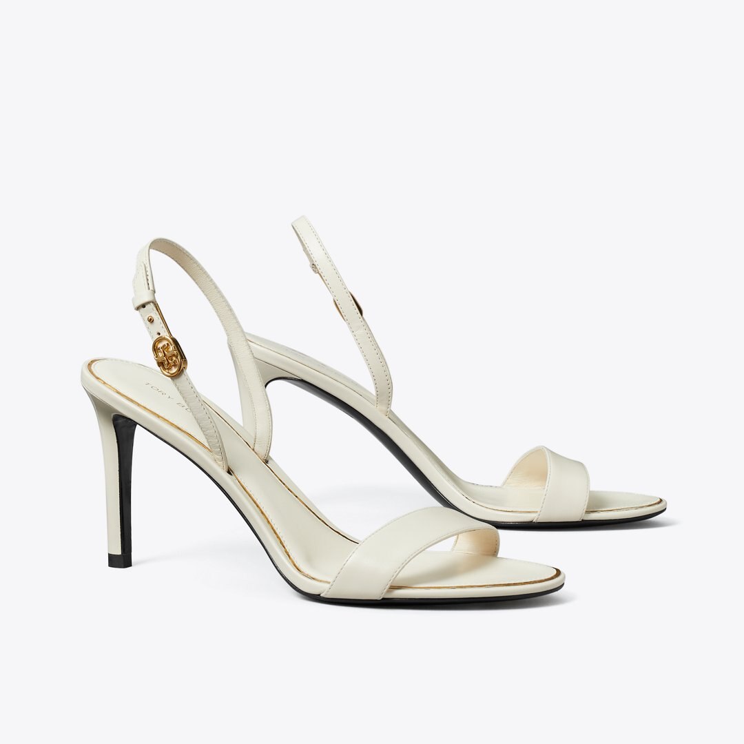 Tory Burch Double T Buckle Heeled Sandal LIGHT CREAM