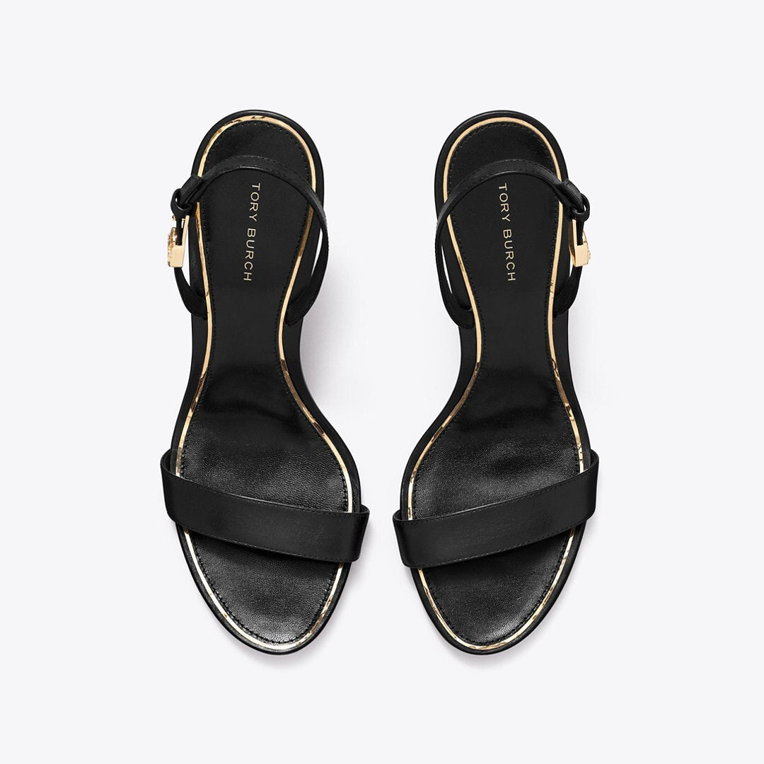 Tory Burch Double T Buckle Heeled Sandal PERFECT BLACK