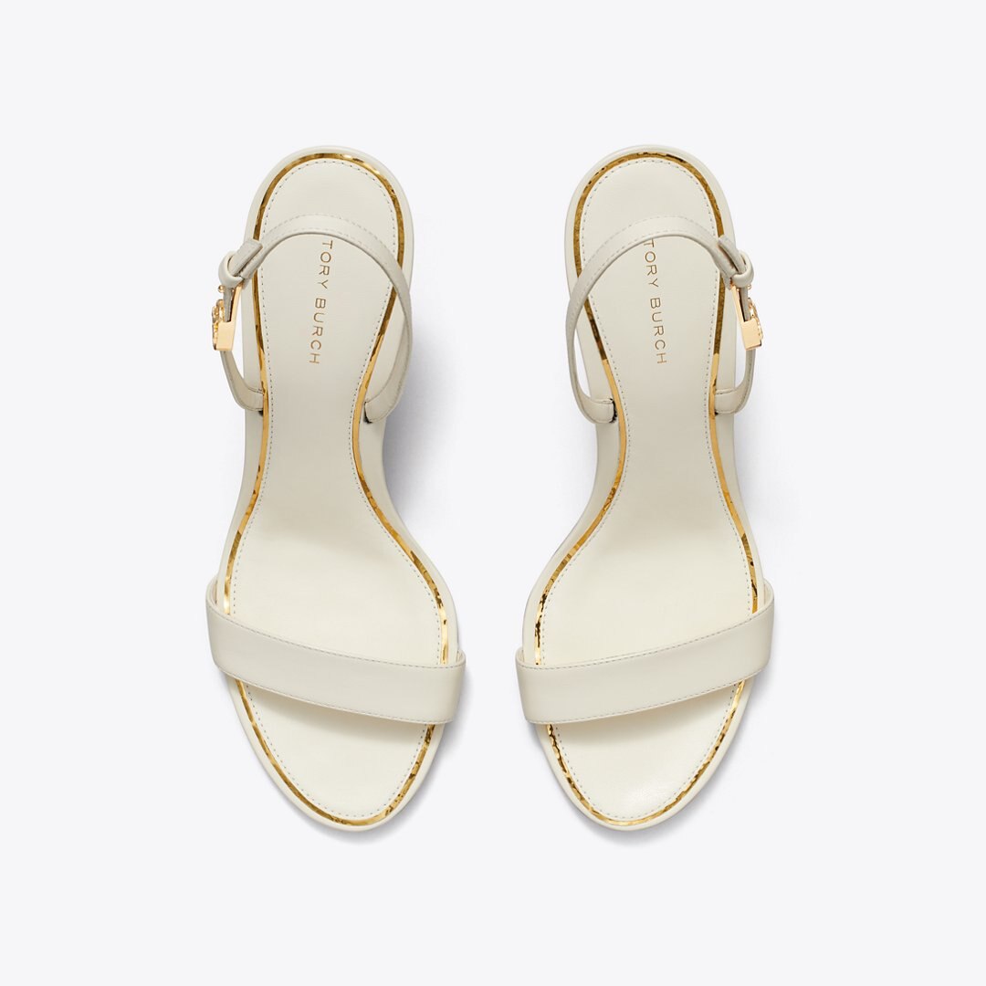 Tory Burch Double T Buckle Heeled Sandal LIGHT CREAM