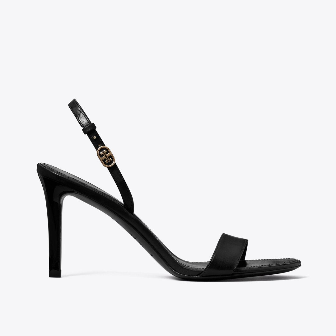 Tory Burch Double T Buckle Heeled Sandal PERFECT BLACK