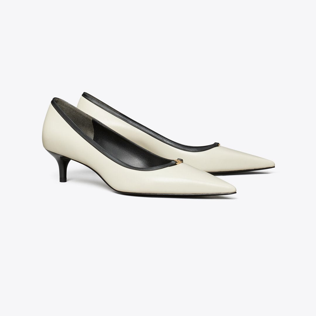 Tory Burch Double T Buckle Low-Heeled Pump LIGHT CREAM / PERFECT BLACK