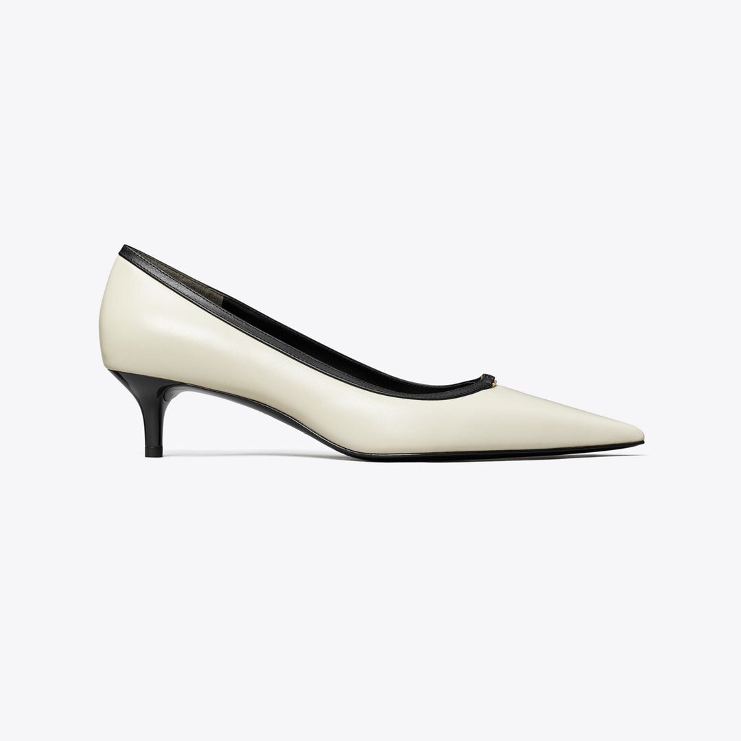 Tory Burch Double T Buckle Low-Heeled Pump LIGHT CREAM / PERFECT BLACK