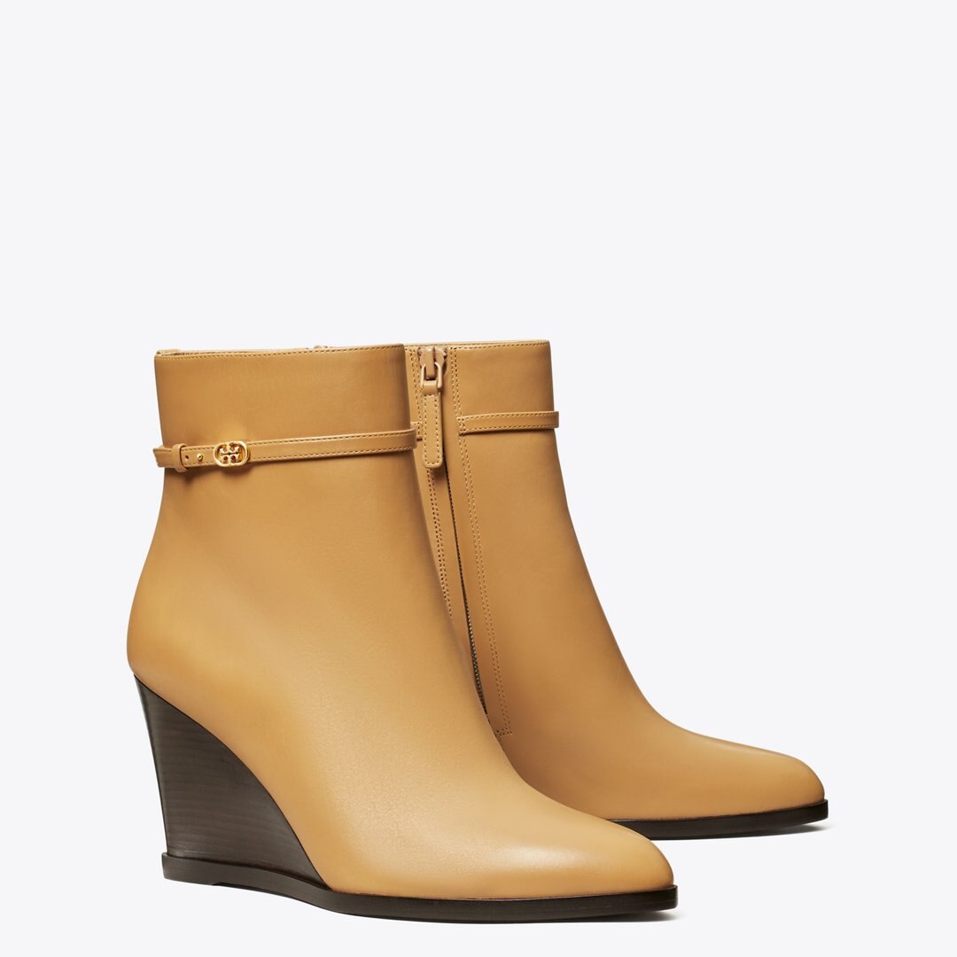 Tory Burch Double T Buckle Wedge Boot GINGER SHORTBREAD