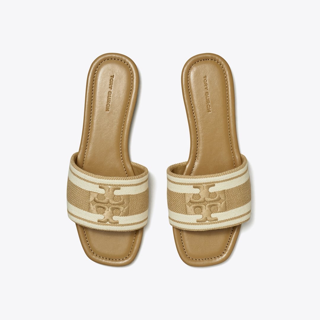 Tory Burch Double T Jacquard Slide CAMMELLO / Ash White