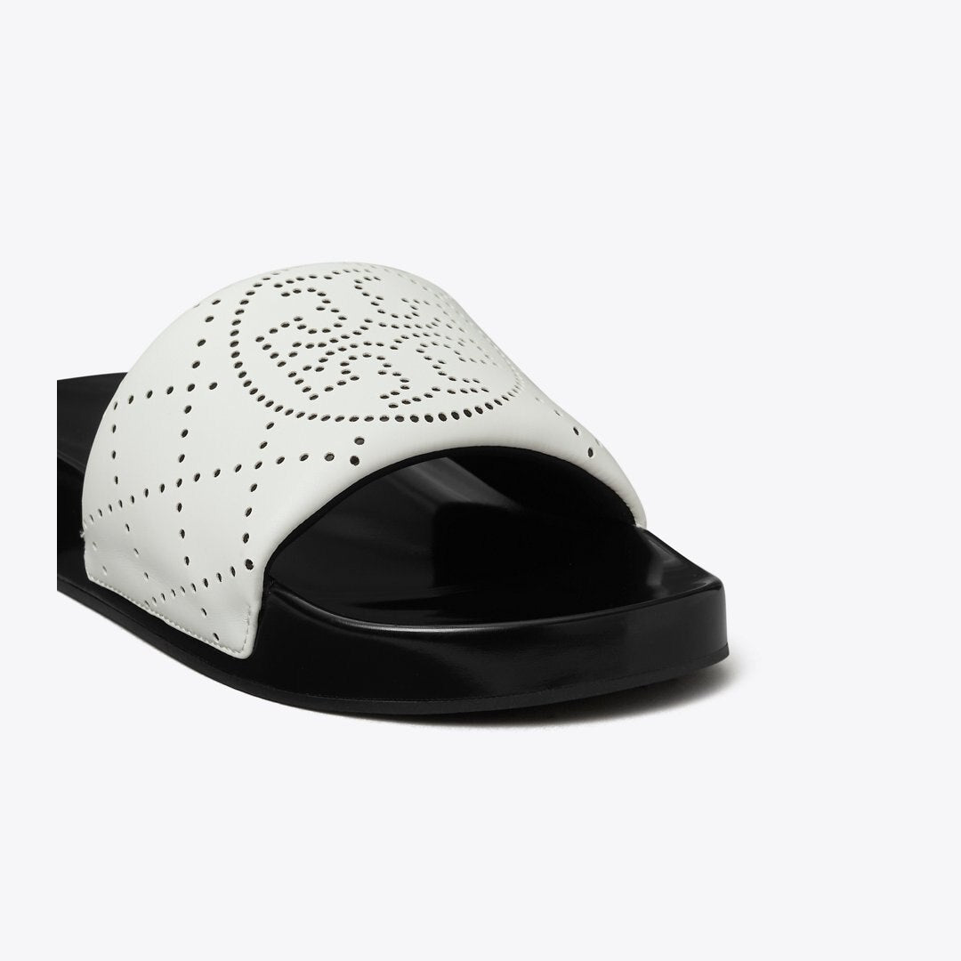 Tory Burch Double T Pool Slide WHITE / BLACK INK