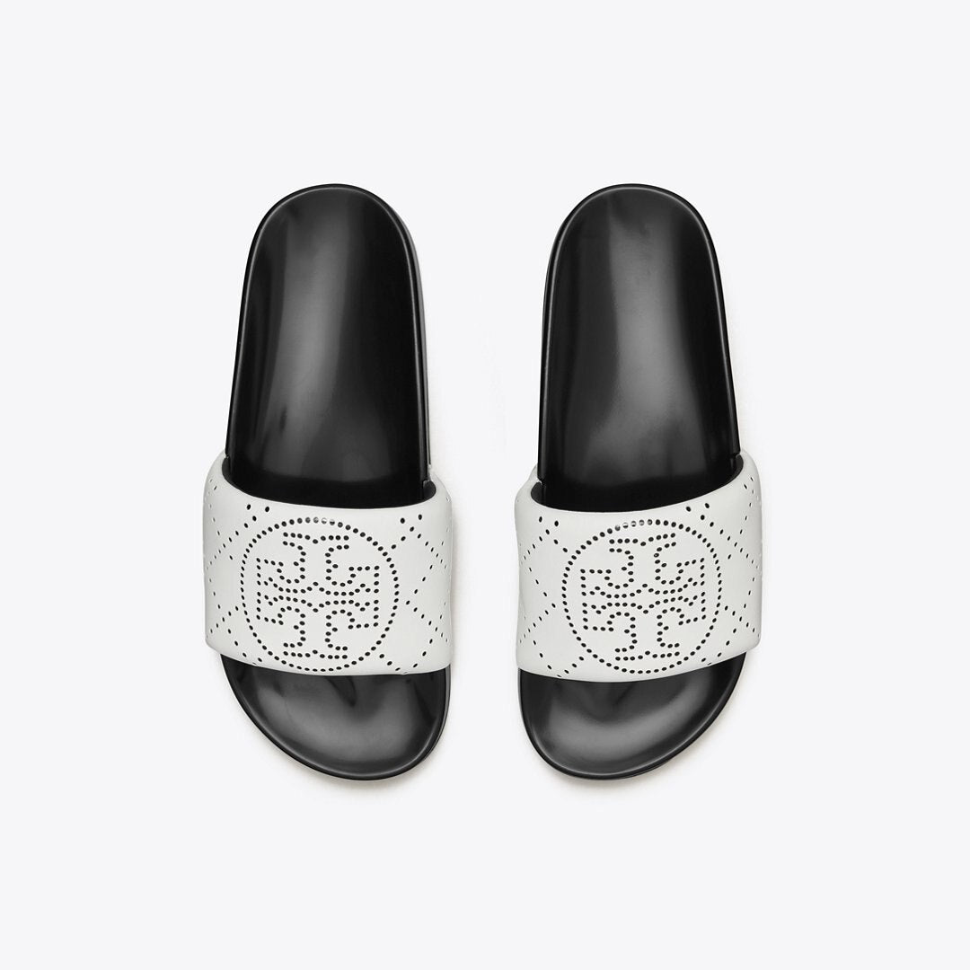 Tory Burch Double T Pool Slide WHITE / BLACK INK