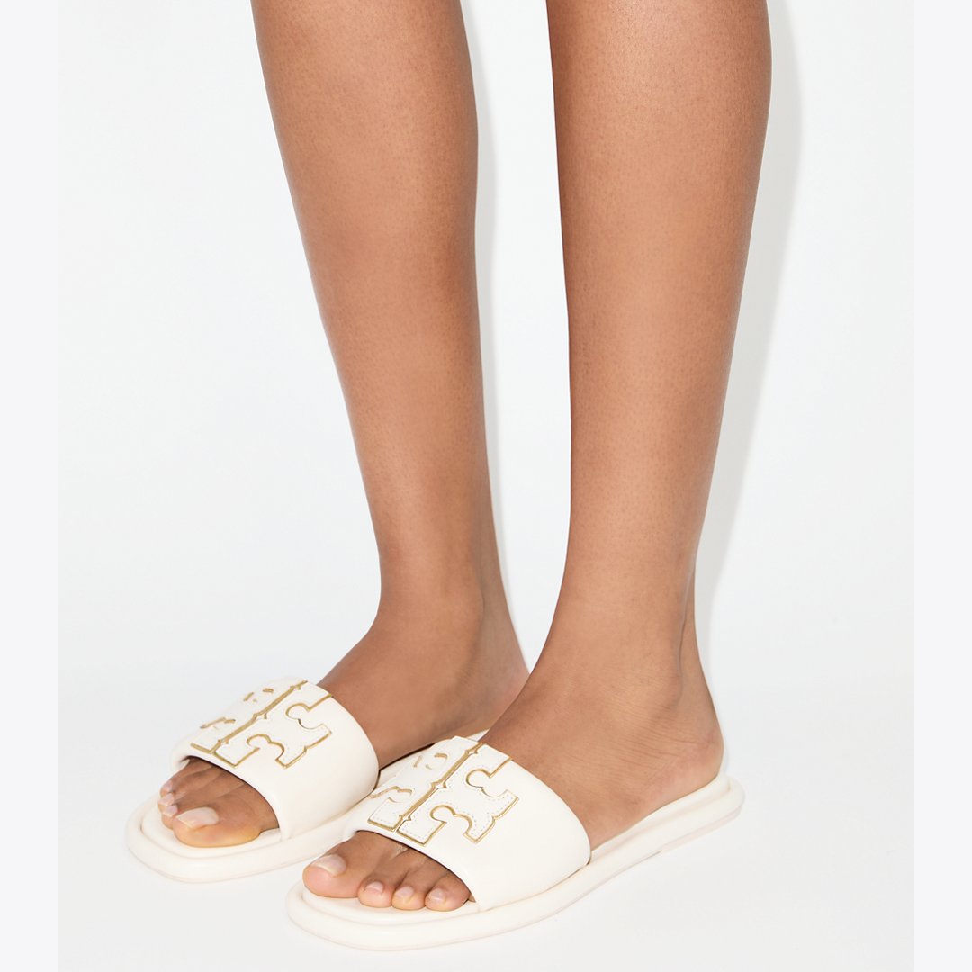 Tory Burch Double T Sport Slide LIGHT CREAM / GOLD