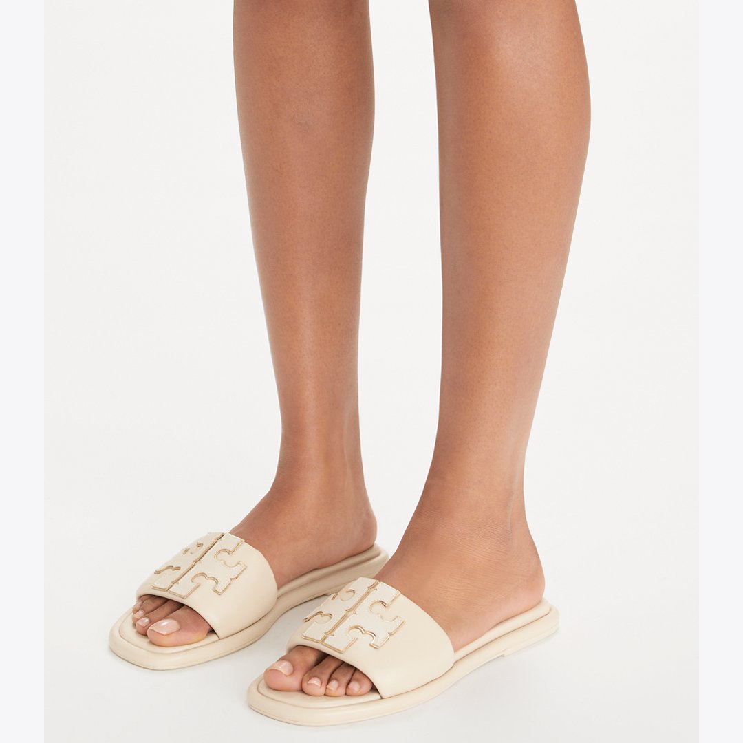 Tory Burch Double T Sport Slide Dulce De Leche / GOLD