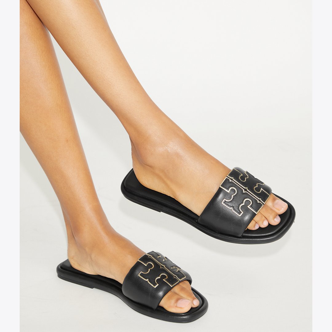 Tory Burch Double T Sport Slide PERFECT BLACK / GOLD