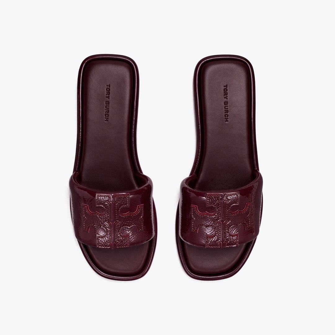 Tory Burch Double T Sport Slide DARK CARMINE